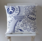 Embroidery Kit Indigo Bird, Modern Embroidery Cushion Cover