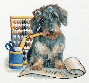 Accountant Pup Cross Stitch Kit, Panna D-0296
