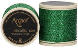 Anchor Metallic Embroidery Thread, Hand Embroidery 50m - Green 322