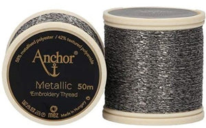 Anchor Metallic Embroidery Thread, Hand Embroidery 50m - Grey 324