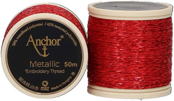 Anchor Metallic Embroidery Thread, Hand Embroidery 50m - Red 318