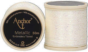 Anchor Metallic Embroidery Thread, Hand Embroidery 50m - Opal White 304
