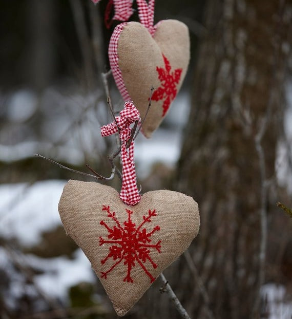 Cross Stitch Kit Rustic Christmas Hearts, Counted HALF Cross Stitch Kit