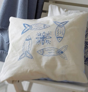 Embroidery Kit Blue Fish, Modern Embroidery Cushion Cover