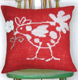 French Hen Red Cushion Cover, Counted HALF Cross Stitch Kit