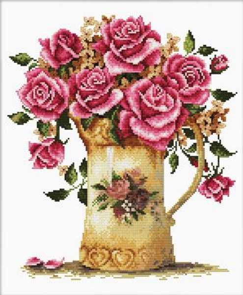Antique Flower Vase NO-COUNT Printed Cross Stitch Kit, Needleart World N440-092