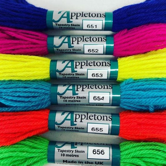 Appletons CREWEL Wool, HOT NEON -Set of 12