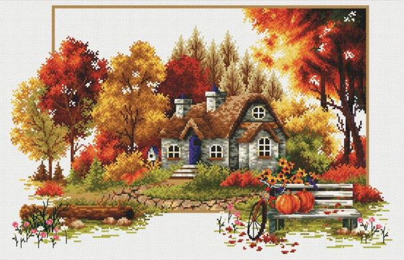 Autumn Cottage NO-COUNT Printed Cross Stitch Kit N640-047