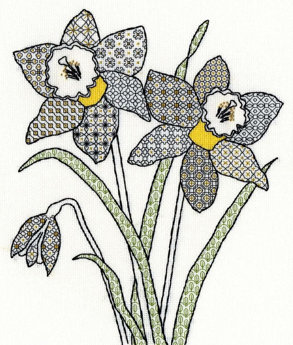 Creative Blackwork Embroidery Kit, Daffodils Blackwork XBW7