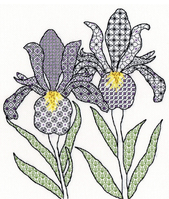 Creative Blackwork Embroidery Kit, Irises Blackwork XBW5
