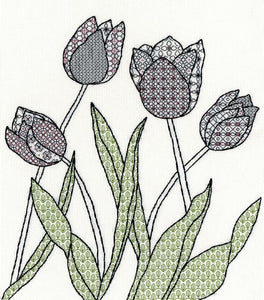 Creative Blackwork Embroidery Kit, Tulips Blackwork XBW8