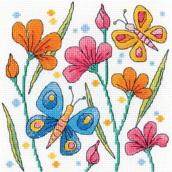 Blue Butterfly Cross Stitch Kit, Heritage Crafts -Karen Carter