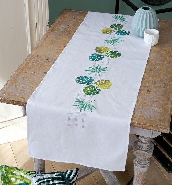 Botanical Leaves PRINTED Cross Stitch Kit Tablecloth Runner (LARGE), Vervaco PN-0165756