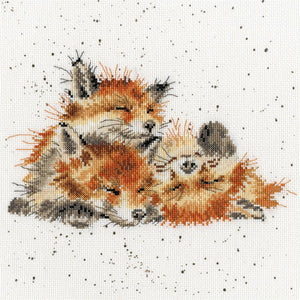Cross Stitch Kit Afternoon Nap Foxes, Hannah Dale Wrendale Designs XHD45