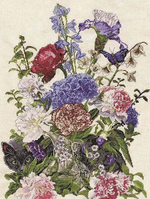 Bouquet with Cat Cross Stitch Kit, Design Works 2908