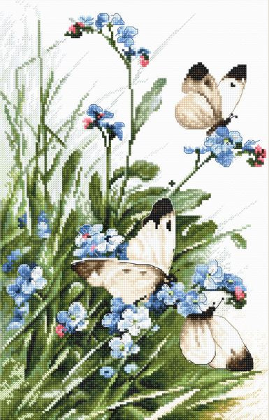 Butterflies and Bluebird Flowers Cross Stitch Kit (Luca-s) LetiStitch LETI939