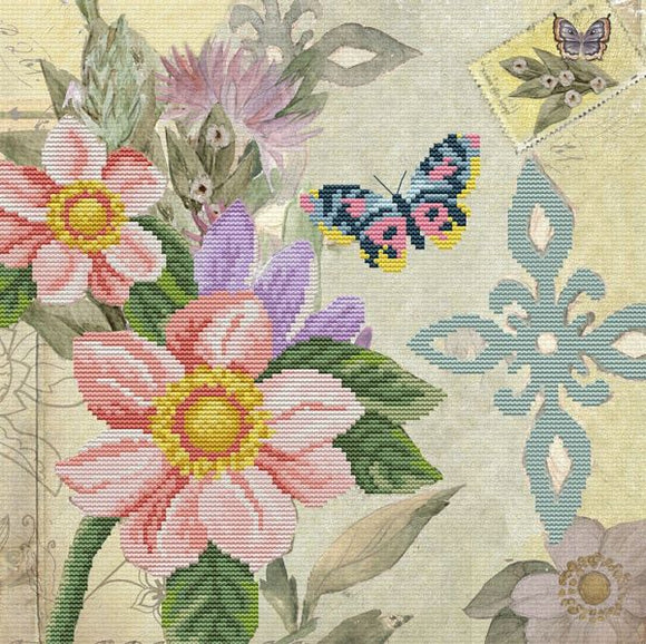 Butterfly Garden PRINTED Cross Stitch Kit, Needleart World N650-033