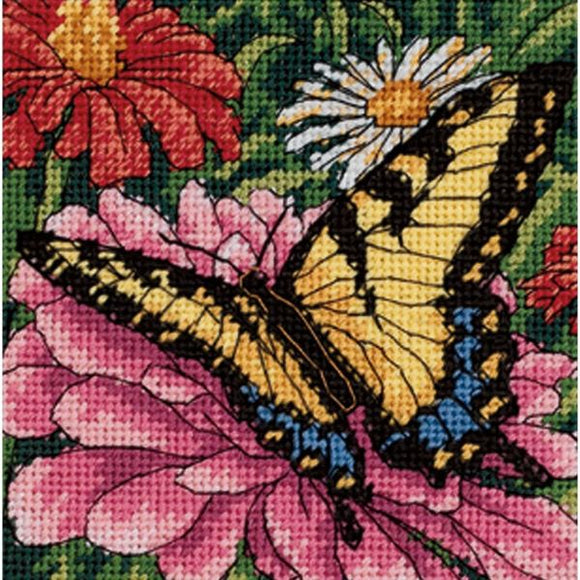 Butterfly on Zinnias Tapestry Needlepoint Kit, Dimensions D07232