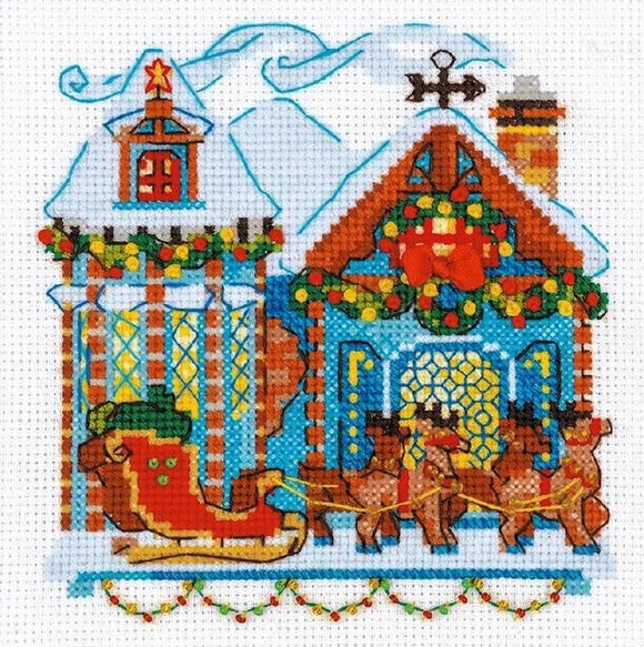 Christmas House with Sleigh Cross Stitch Kit Riolis R1661
