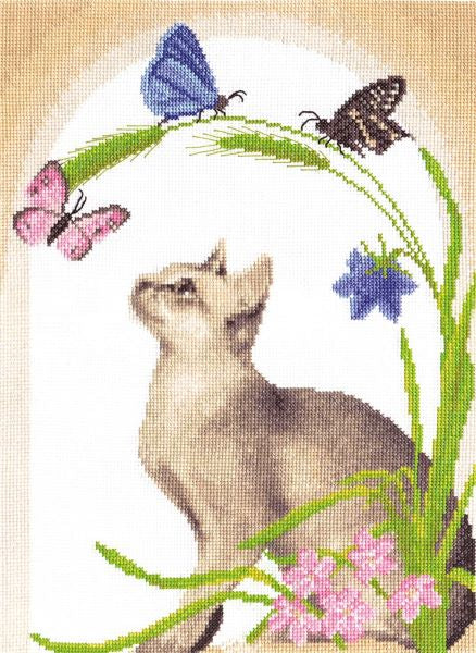Cat and Butterflies Cross Stitch Kit, Panna K-0372