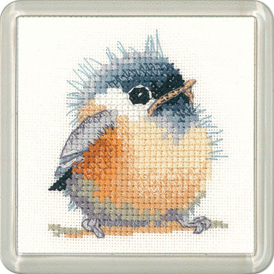 Chickadee Cross Stitch Kit, Heritage Crafts -Little Friends Coaster/Mini Kit