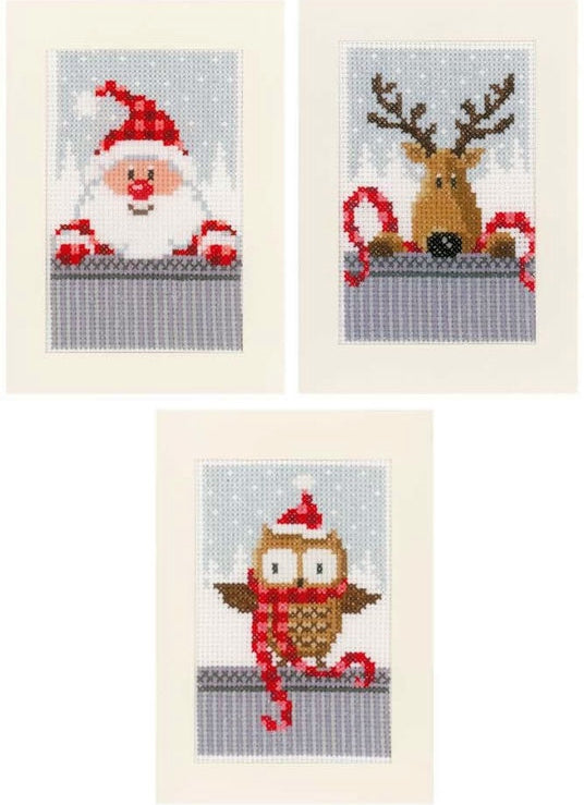 Christmas Buddies Greeting Card Cross Stitch Kits - SET of 3, Vervaco