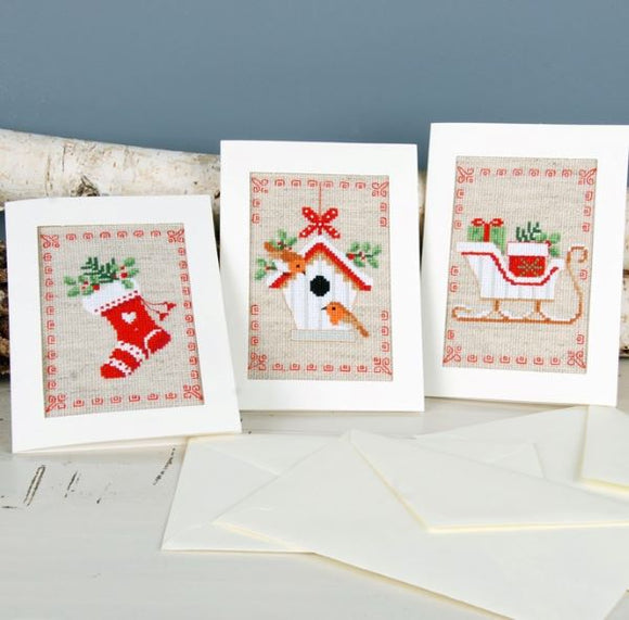 Christmas Motifs Greeting Card Cross Stitch Kits - SET of 3, Vervaco PN-0178342