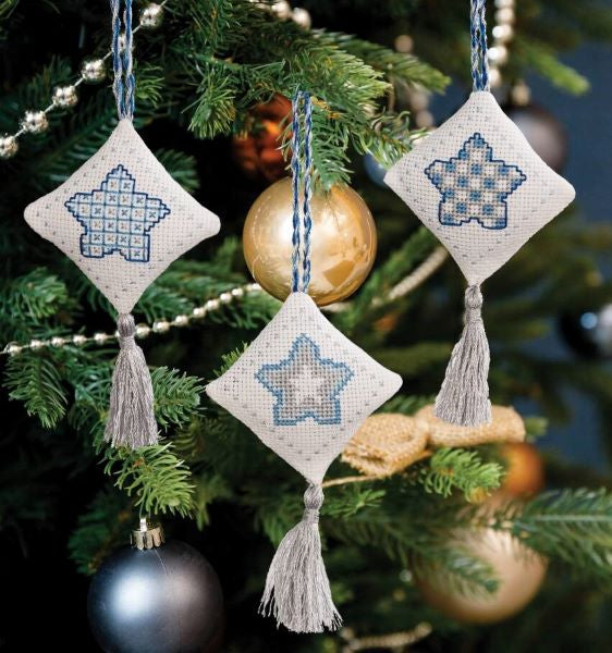 Ice Blue Stars Cross Stitch Kit, Christmas Decorations (x3) Anchor AKE0006\0001