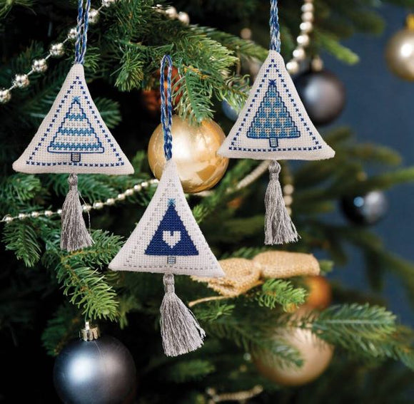 Ice Blue Trees Cross Stitch Kit, Christmas Decorations (x3) Anchor AKE0007\0001