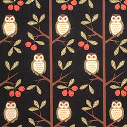 Cotton Linen Mix Fabric, Kokka Tree Owls, Black - per HALF meter