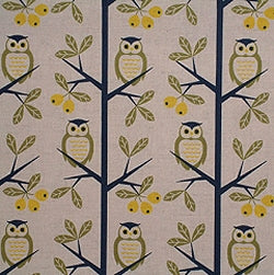 Cotton Linen Mix Fabric, Kokka Tree Owls, Natural - per HALF meter
