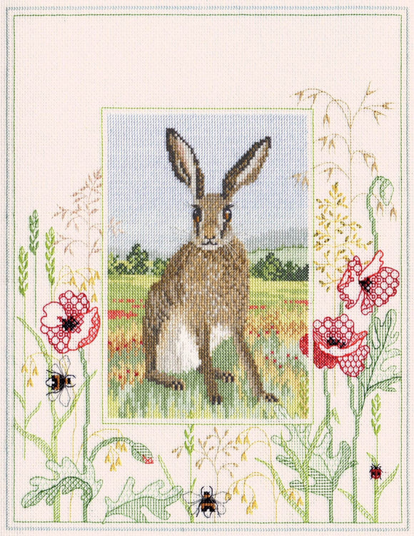 Hare Cross Stitch Kit, Blackwork Kit, Derwentwater Designs WIL5