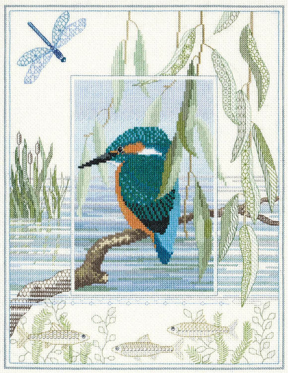 Kingfisher Cross Stitch Kit, Blackwork Kit, Derwentwater Designs WIL1