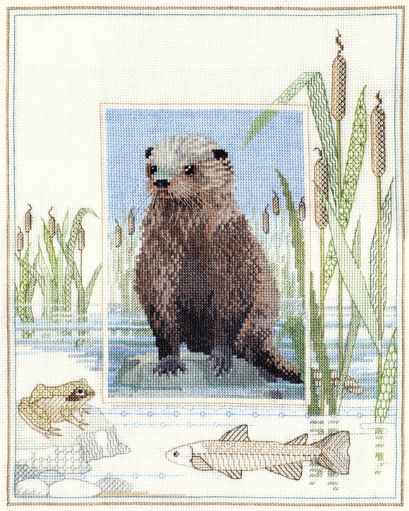 Otter Cross Stitch Kit, Blackwork Kit, Derwentwater Designs WIL6