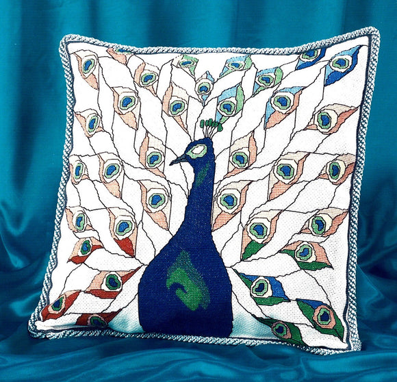 Stained Glass Peacock Counted Cross Stitch Kit, Art Nouveau BT313