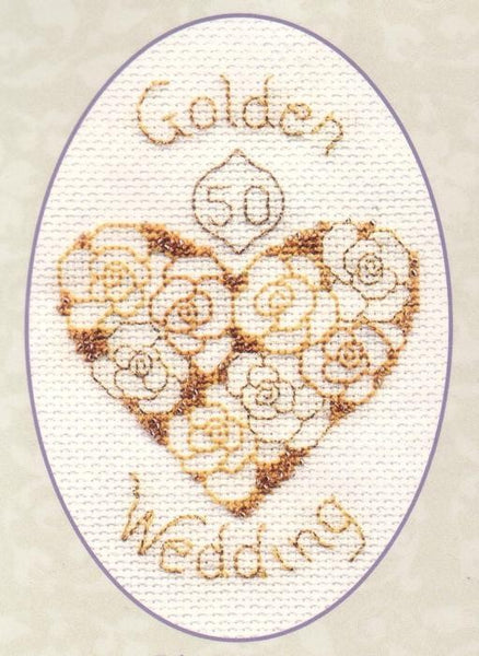 Golden Wedding Hearts Anniversary Cross Stitch Card Kit