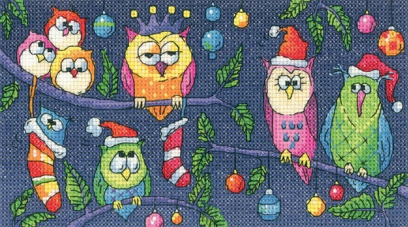 Christmas Owls Counted Cross Stitch Kit, Heritage Crafts -Karen Carter