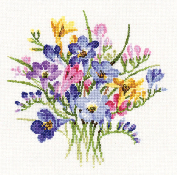 Freesia Posy Counted Cross Stitch Kit, Heritage Crafts, Valerie Pfeiffer