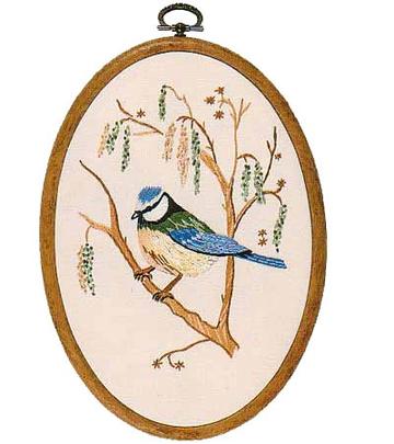 Embroidery Kit Blue Tit Oval, Design Perfection E190