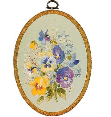 Embroidery Kit Pansies Oval, Design Perfection E702