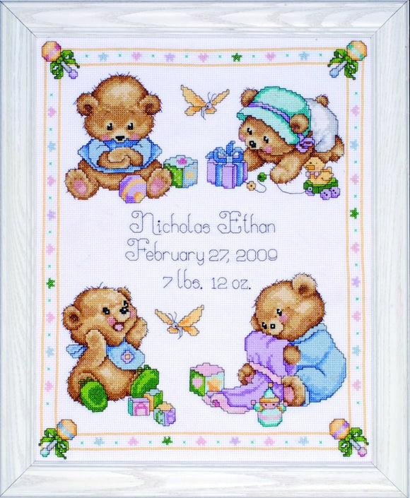 Cross Stitch Kit Baby Bears Birth Sampler, Counted Cross Stitch Kit T21711