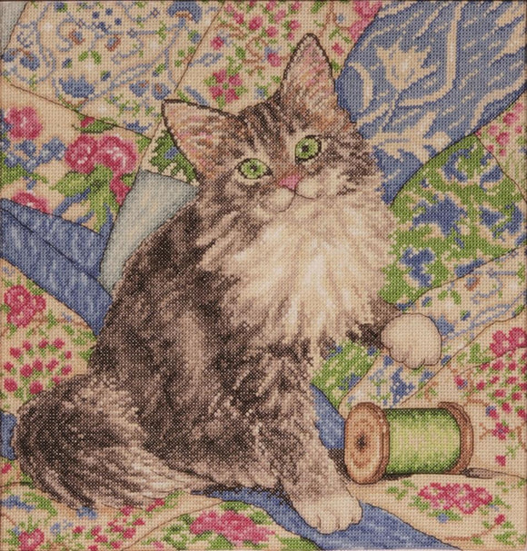 Cross Stitch Kit Cat on a Quilt, Counted Cross Stitch Kit 2843