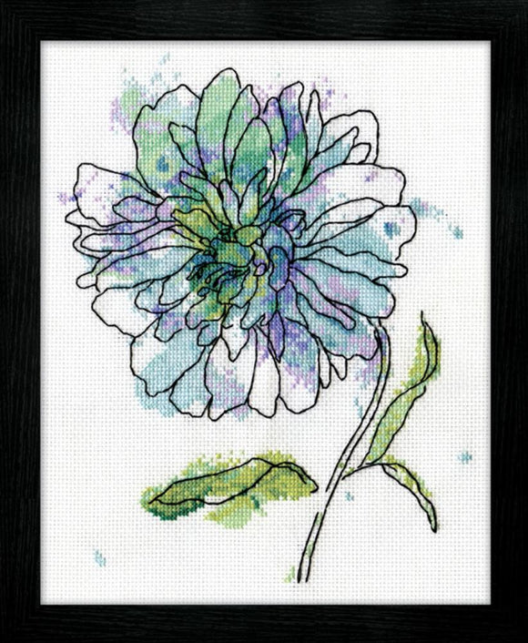 Cross Stitch Kit Blue Floral Watercolour, Counted Cross Stitch Kit 2971