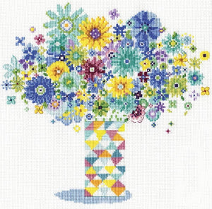 Blue Quilt Vase Cross Stitch Kit, Design Works 2932
