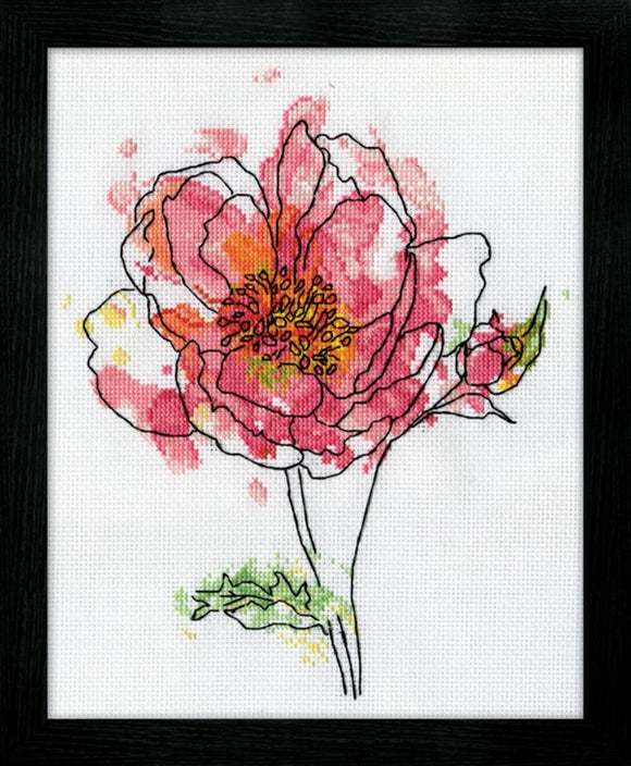Cross Stitch Kit Pink Floral Watercolour, Counted Cross Stitch Kit 2970