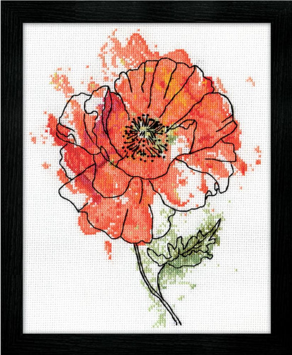 Red Poppy Floral Watercolour, Counted Cross Stitch Kit 2973