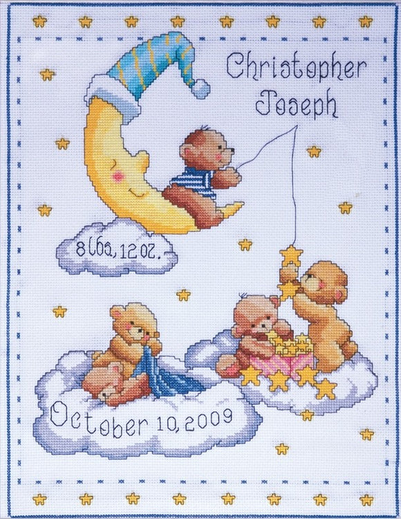Heavenly Bears Birth Sampler, Counted Cross Stitch Kit T21727