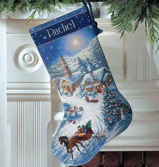 Sleigh Ride at Dusk Christmas Stocking Cross Stitch Kit, Dimensions D08712