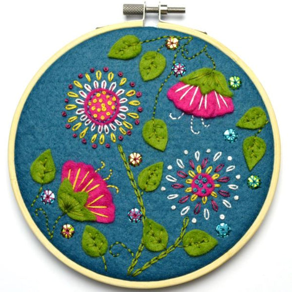 Tropical Flowers Wool Felt Embroidery Kit, with Hoop, Corinne Lapierre