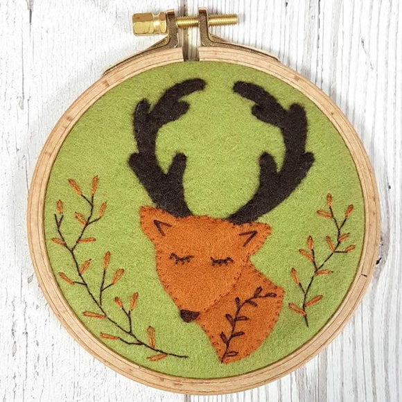 Folk Deer Wool Felt Embroidery Kit, with Hoop, Corinne Lapierre